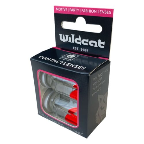 Schwarze Wildcat-Verpackung mit roten Kontaktlinsen im Inneren