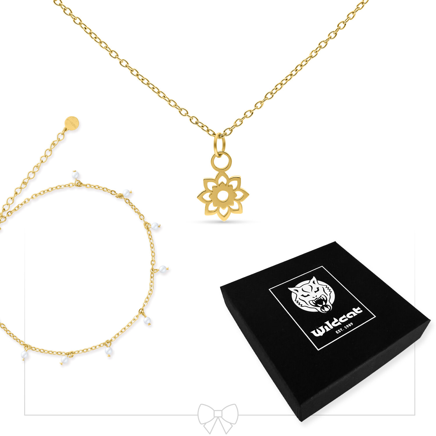 Little Synthetic Pearl Anklet with Necklace Set - Golden Metal