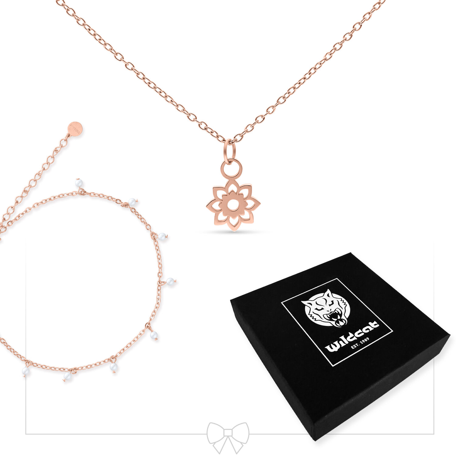 Little Synthetic Pearl Anklet with Necklace Set - Rosegold