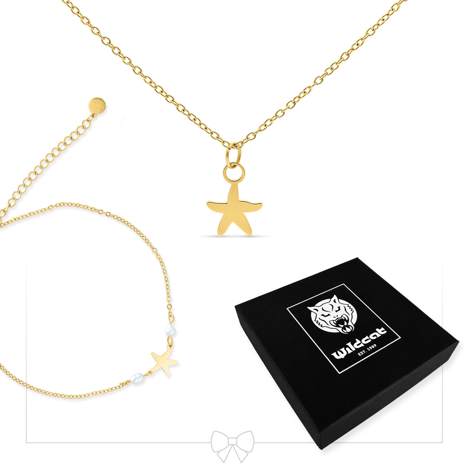 Starfish Anklet with Necklace Set - Golden Metal
