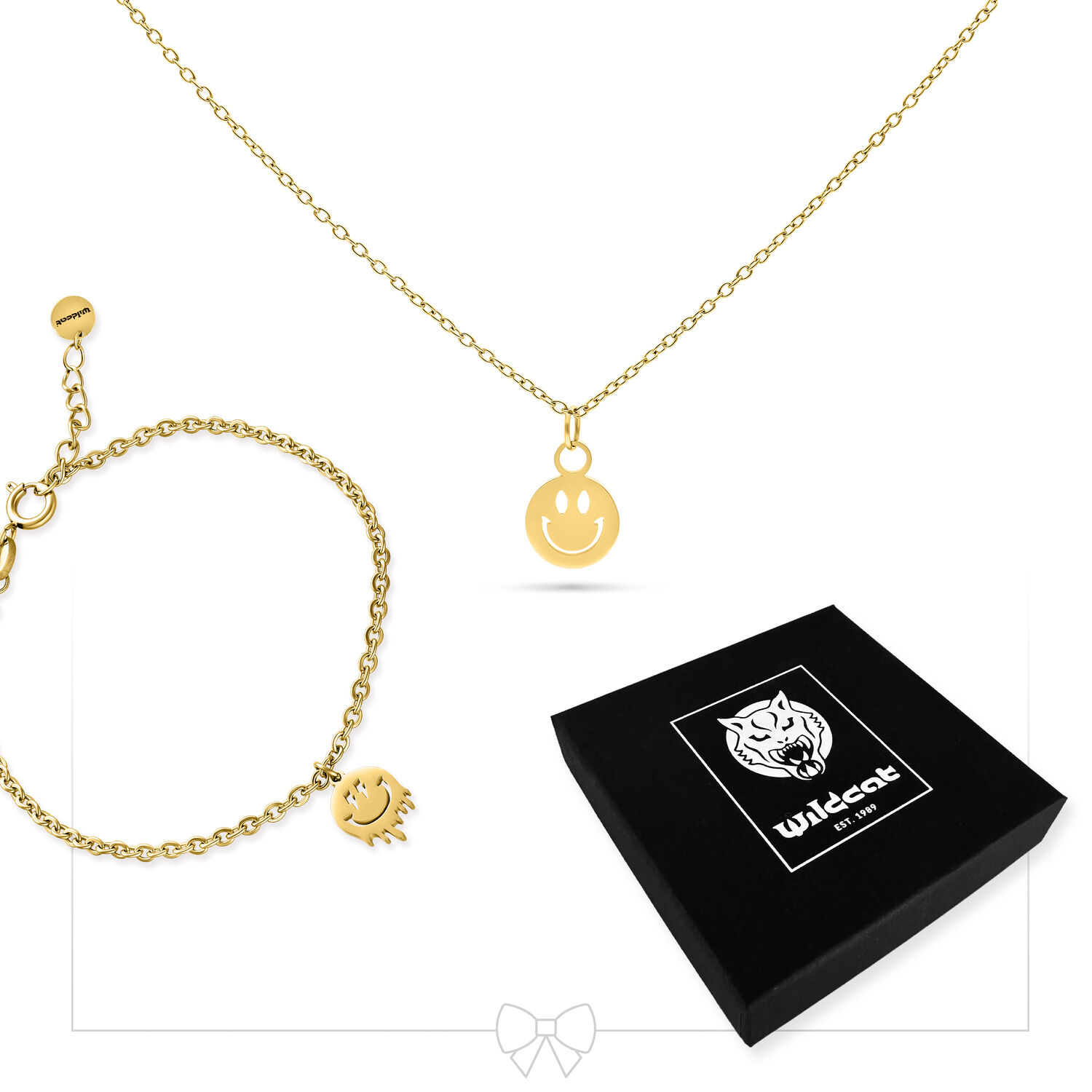 Little Smiley Bracelet with Necklace Set - Golden Metal