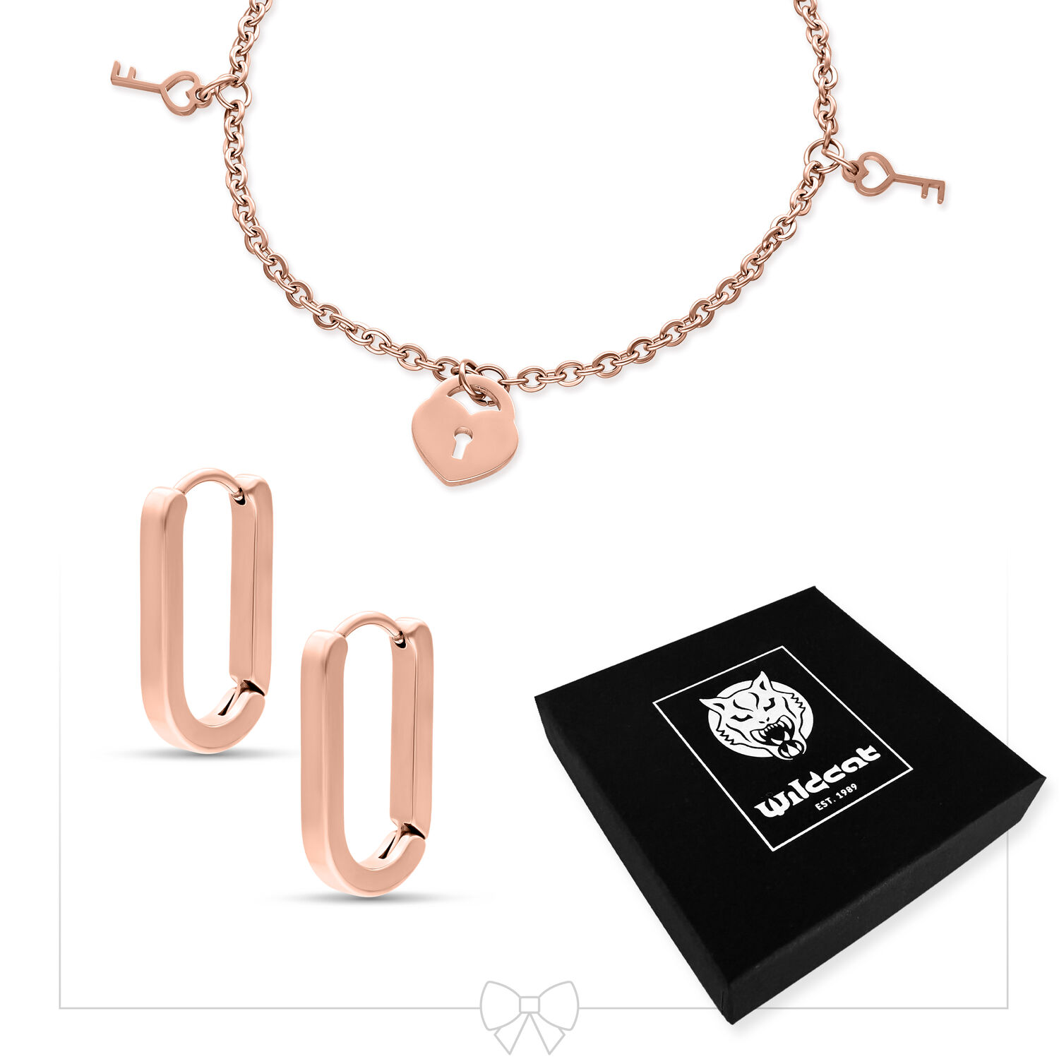 Little Key Lock Bracelet with Hoops Set - Rosegold