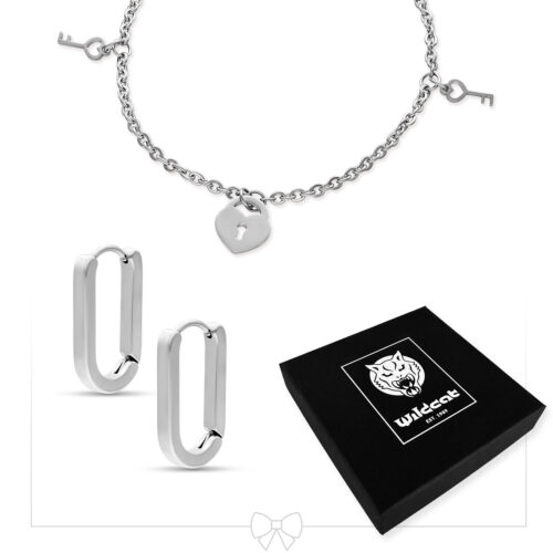 Little Key Lock Bracelet with Hoops Set