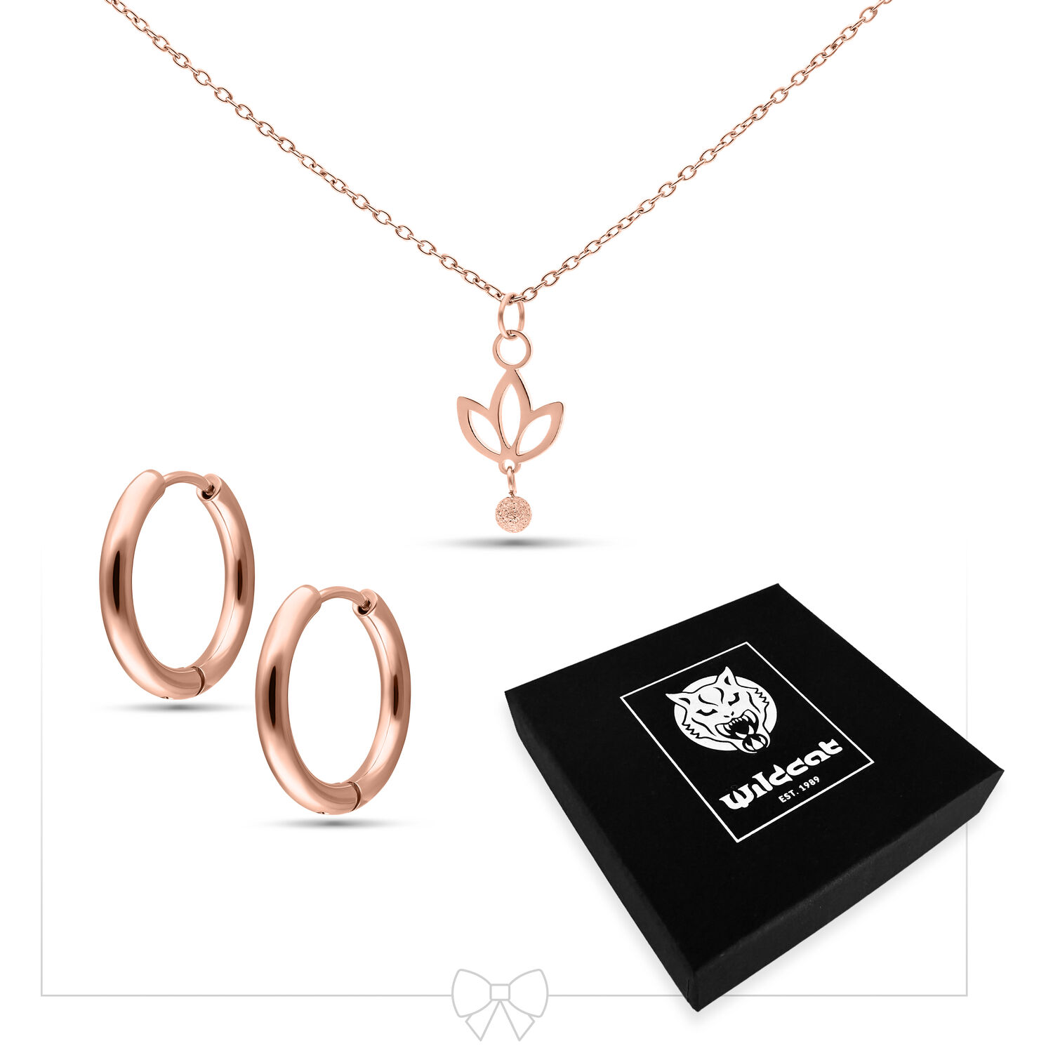 Dangling Lily Neckalce with Hoops Set - Rosegold