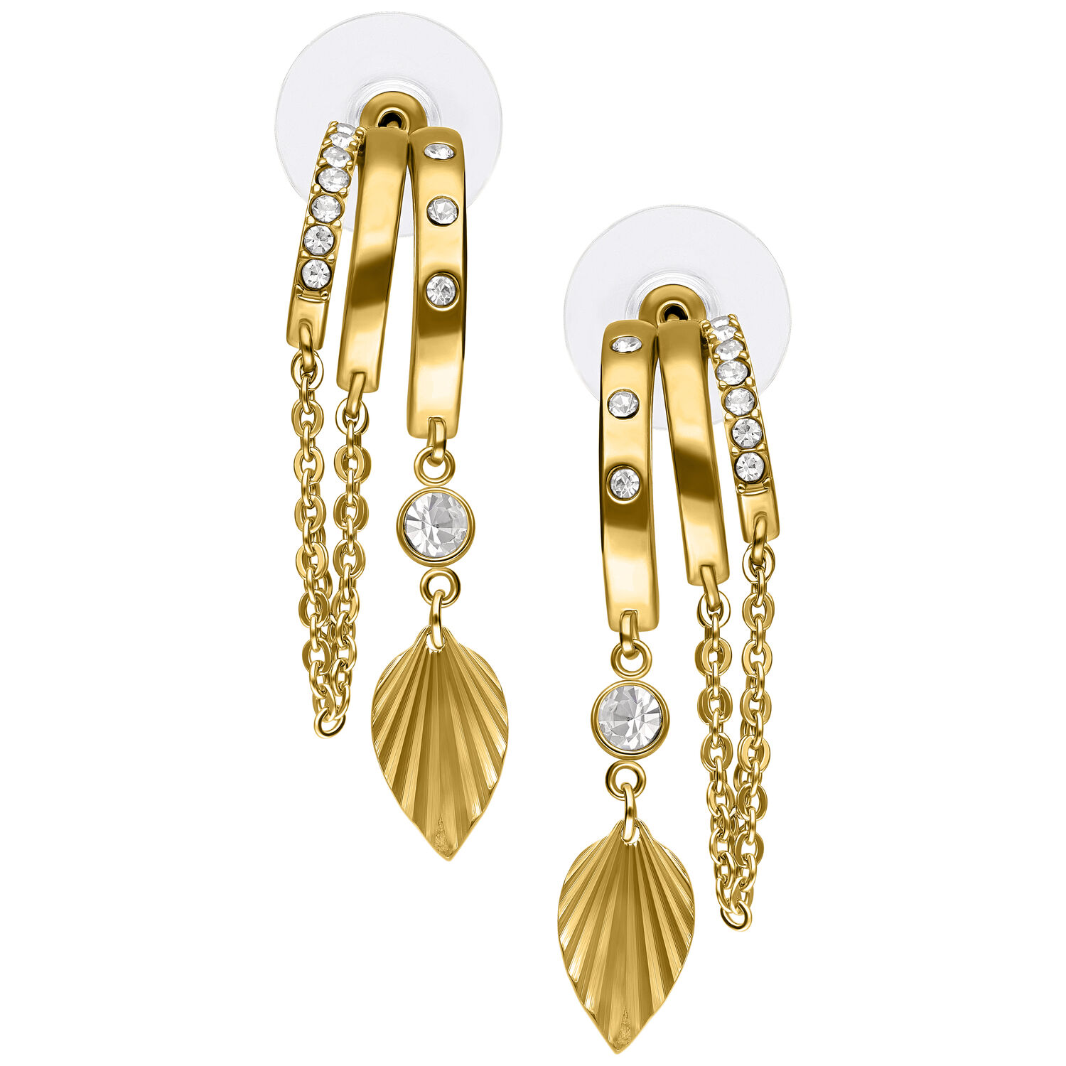 Riffled Leaf Statement Earstuds - Golden Metal