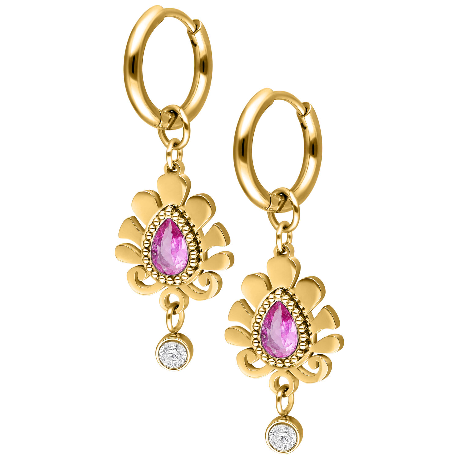 Lovely Imperial Amber Hoops Pair - Golden Metal