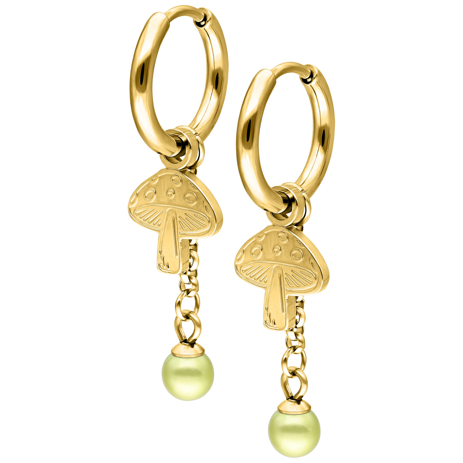 Little Mushroom Hoops Pair - Golden Metal