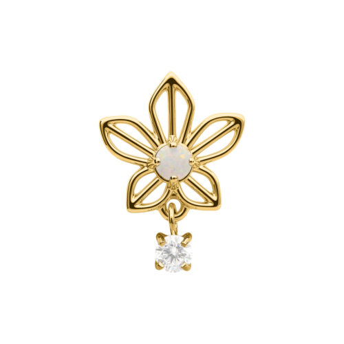 Push Fit Dangling Jasmin Blossom with Synthetic Opal Attachment - Golden Metal