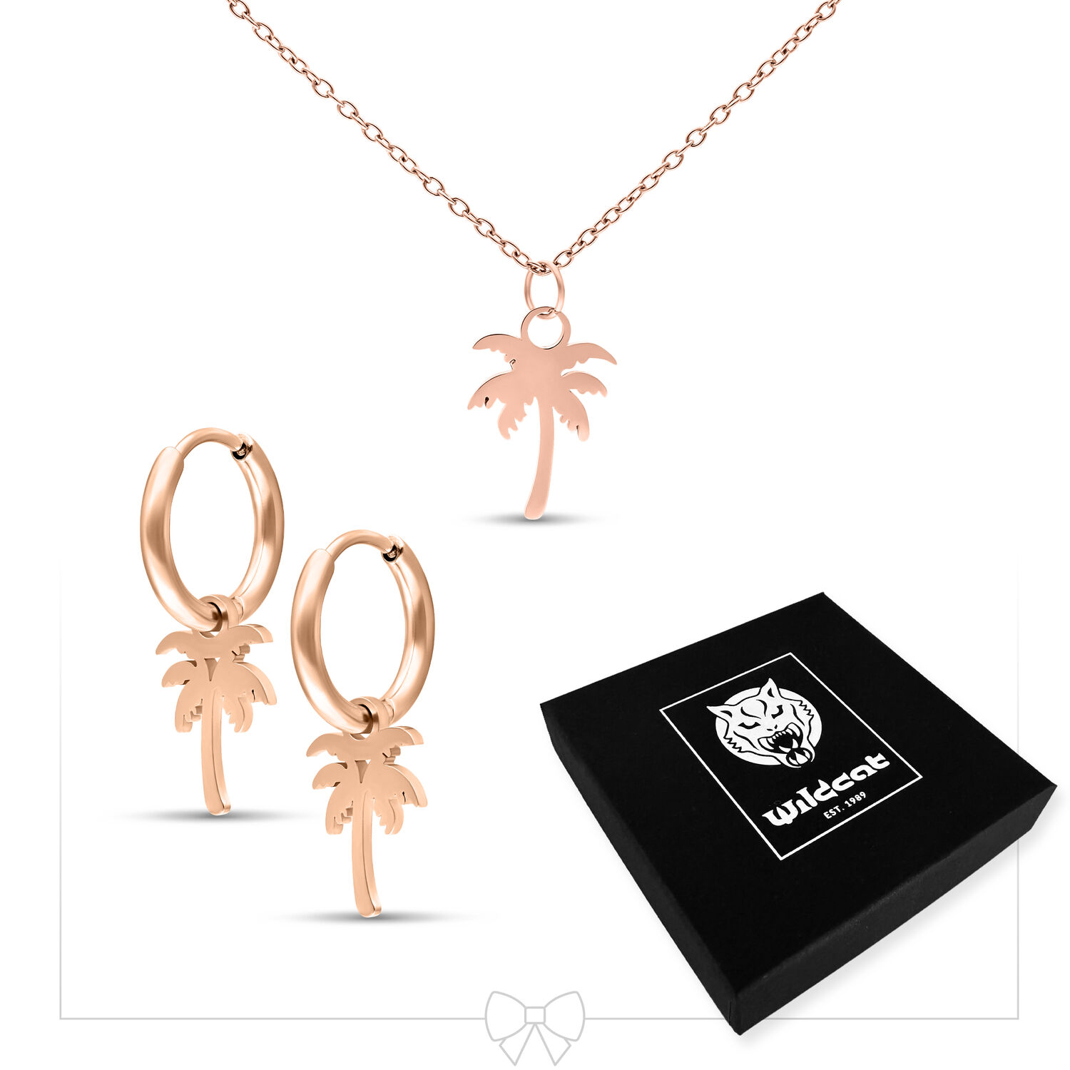 Palm Necklace with Hoops Set - Rosegold