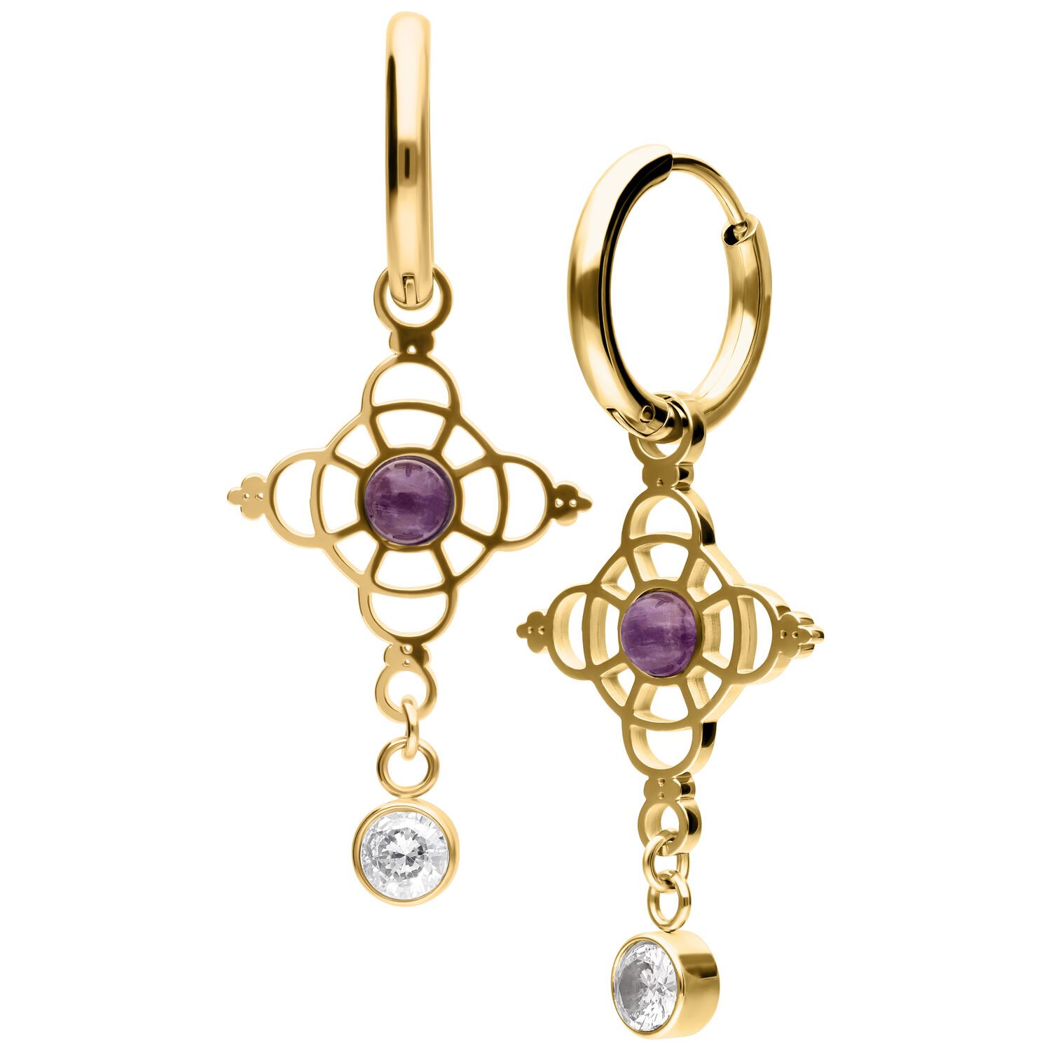Little Amethyst Hoops Pair - Golden Metal
