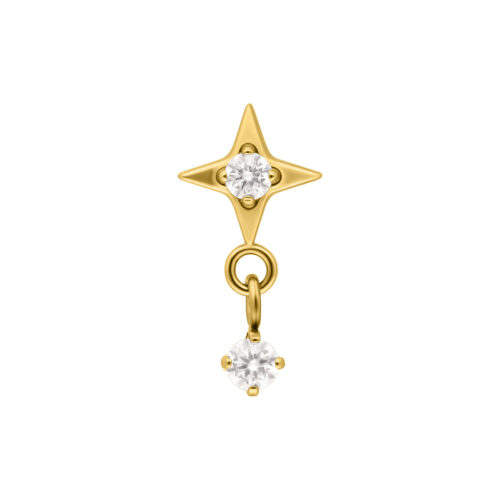 Push Fit Star with Dangling Crystal Attachment - Golden Metal