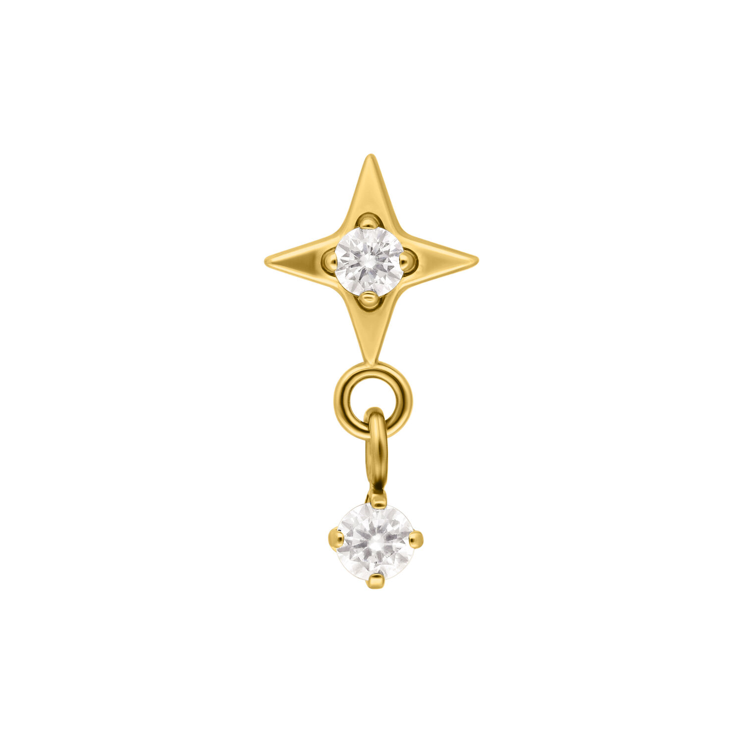 Push Fit Star with Dangling Crystal Attachment - Golden Metal