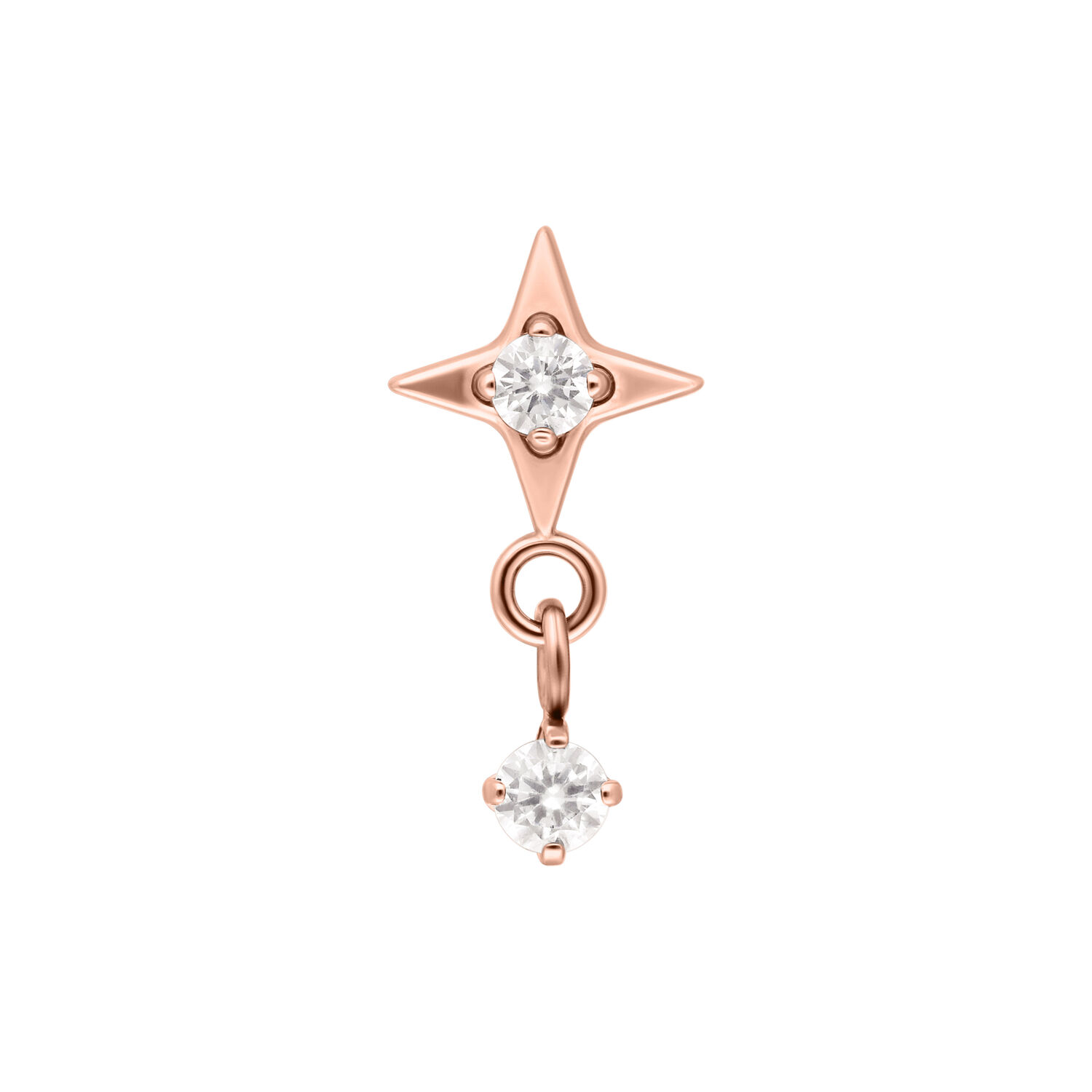 Push Fit Star with Dangling Crystal Attachment - Rosegold